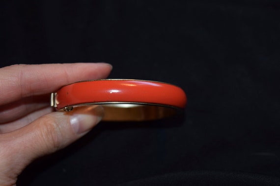 Red hinged clamper bracelet with safety chain sti… - image 3