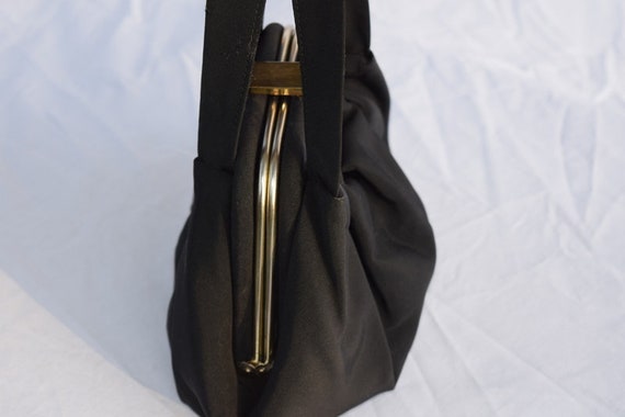 Vintage 1950’s black faille purse with double com… - image 4