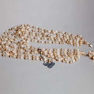 Coro white and gold beaded necklace and earring set. Regal midcentury jewelry. Dead stock. New with tags bild 6