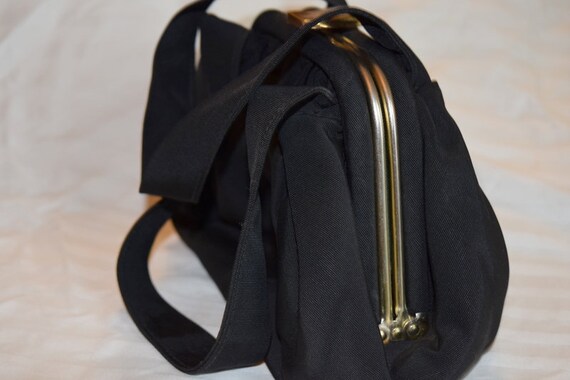 Vintage 1950’s black faille purse with double com… - image 3