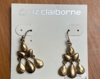 Liz Claiborne earrings, still on the card. Gold tone, dangly French hook earrings.