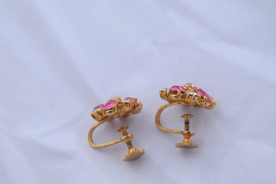 Rhinestone screwback earrings. Pink and clear rhi… - image 6