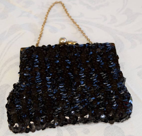 Black sequin purse. Cute black handbag. Small seq… - image 3