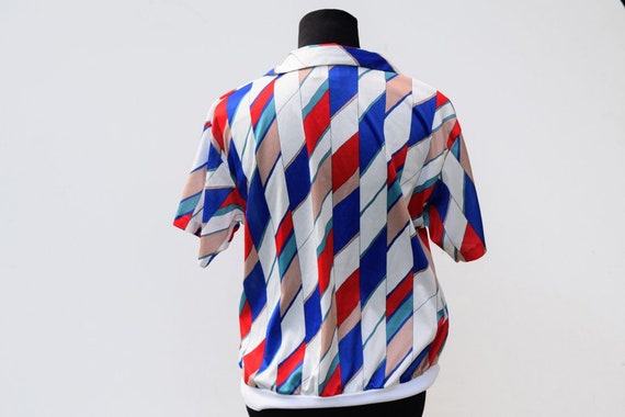 80’s polyester, multi colored shirt, with banded … - image 6