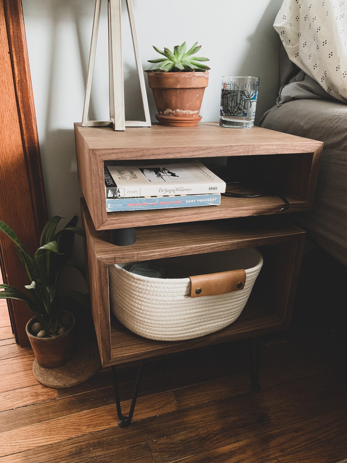 The Stack Nightstand Mid Century Nightstand/side Table Etsy
