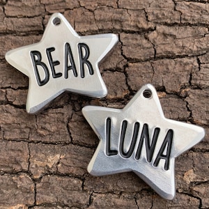 star shaped hand stamped pet ID tag (thick, durable, personalized, custom)