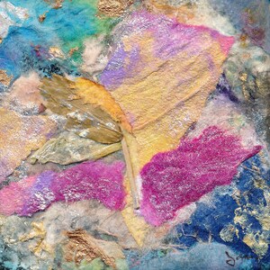 Summer Iridescence - 3" x 3" Collage Painting - Miniature Desk Art - Abstract Collage - Tiny Art - Vibrant Colors - Joyful - Janet Gunderson