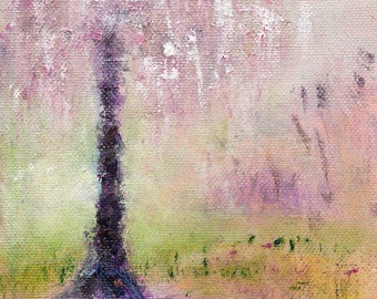 Cherry Blossoms Oil Painting - Spring Cherry Tree - Weeping Cherry Tree Blossoms - Spring Painting - 7" x 5" - Joyful Art - Janet Gunderson