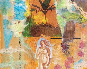 Visiones abstractas - Collage contemporáneo - Boho y Ecléctico - Pintura de collage de medios mixtos - 7 x 5 - Arte original - Janet Gunderson