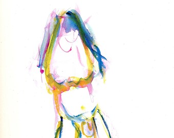 Contemporary Nude Male Painting - Male Mixed Media Original Art - Modern Male Figure Painting - Minialist Male Art - Janet Gunderson