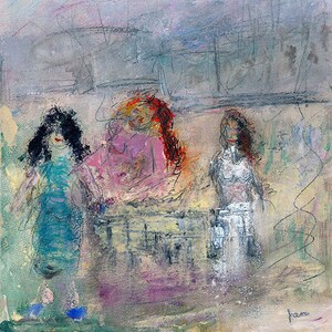Three Women Painting - Plein Air Painting - Original Oil Painting - Home Decor - Women at Fair