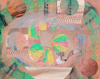 Pintura abstracta contemporánea - Textura y formas Arte de pared - 8 x 8 Pintura de medios mixtos - Glam rústico - Arte moderno - Alegría - Janet Gunderson