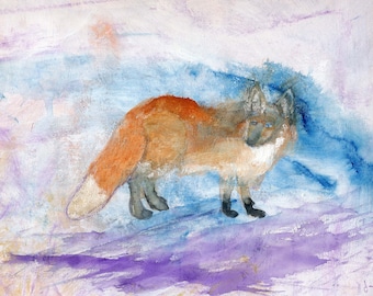 Red Fox Painting - Fox Painting - Winter Fox - Mixed Media Fox - Fox Lovers - 8 x 10 Fox - Fox Wall Art - Original Fox Art - Janet Gunderson