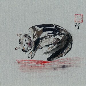 Cat Ink Painting - Cat Wall Art - Contemporary Cat Painting - Cat Lovers - Cat Gifts - Sumi Cat - Original Cat Painting - Home Decor - Art