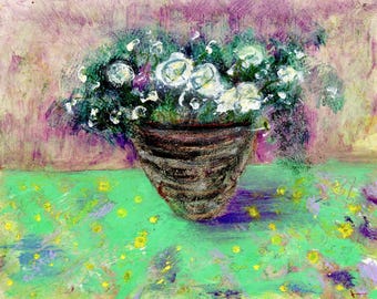 Cuadro al óleo de mesa de verano - Cuadro floral - Flores blancas - Arte original - Regalos únicos - Peculiar