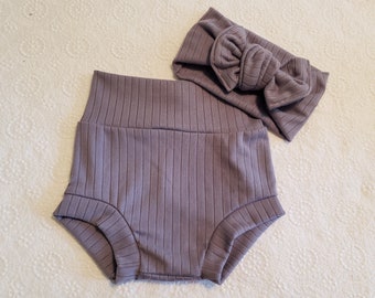 Dark Lavender Brushed Rib Knit High Waisted Bummies