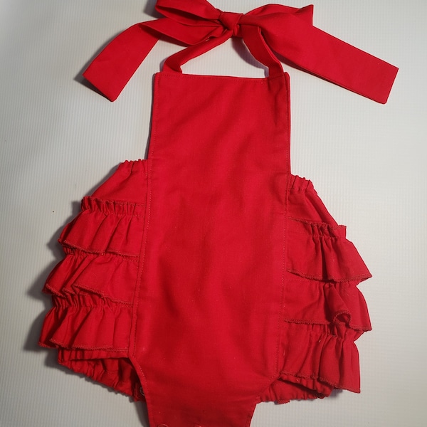 Red romper, Spring baby bubble, Summer baby bubble , Baby romper, Ruffled romper