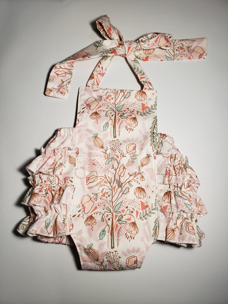 coral baby bubble Light coral floral romper