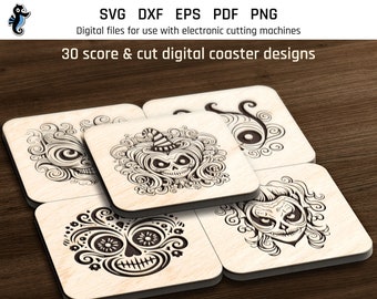30 Coaster SVG, Laser graveren bestand, Laser cut bestand, Glowforge Halloween, CNC lasersnijden, Halloween SVG, Laser coaster, Commercieel gebruik