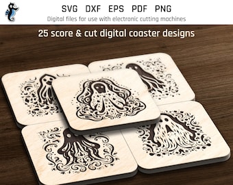 25 Coaster SVG, Laser graveren bestand, Laser cut bestand, Glowforge Halloween, CNC lasersnijden, Halloween SVG, Laser coaster, Commercieel gebruik