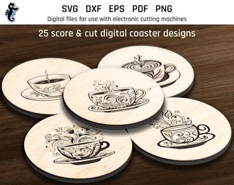 25 Coaster SVG | Laser engrave file | Tea SVG bundle | Glowforge cut files | Laser coaster file | Coaster template | Commercial use