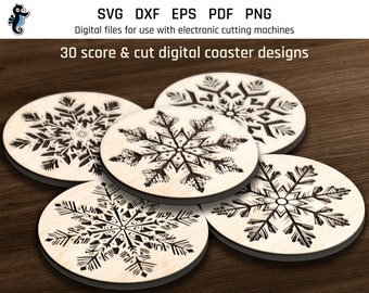 30 Snowflakes | Coaster SVG | Christmas SVG bundle | Glowforge Christmas | Winter SVG | Laser engrave file | Laser Cutting | Commercial use