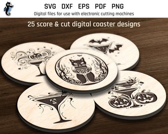 25 Coaster SVG, lasergraveerbestand, lasergesneden bestand, Glowforge Halloween, CNC lasersnijden, Halloween SVG, laserachtbaan, commercieel gebruik