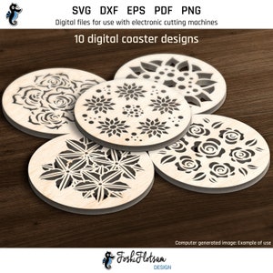 10 Coasters SVG, Laser cut files, Flower SVG, Laser cut coasters, Glowforge project, Laser cutting files, Laser cutting, Commercial use SVG