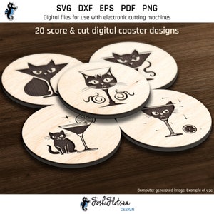 20 onderzetter-SVG | Lasersnijden | Lasergraveerbestand, kattendecorlaser, Glowforge-project, Coaster-laserbestand, Halloween-svg, commercieel gebruik