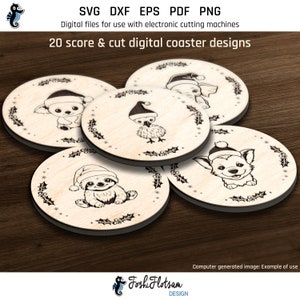 20 Coaster SVG | Animal SVG | Christmas SVG bundle | Glowforge Christmas | Winter svg | Laser engrave file | Laser Cutting | Commercial use