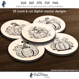 25 sous-verres SVG | Lot SVG automne | Fichiers découpés au laser | Fichier de gravure laser | Citrouille SVG | Décoration d&#39;Halloween svg | Svg Halloween | Utilisation commerciale