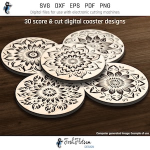 30 Coaster SVG | Plik do grawerowania laserowego | Wzór grawerunku kwiatowego | Pliki do cięcia Glowforge | Plik do podstawki laserowej | Szablon podstawki | Zastosowanie komercyjne