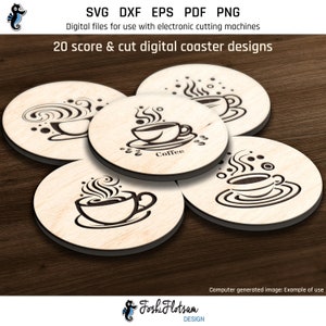 20 onderzetter-SVG | Lasergraveerbestand | Koffie SVG-bundel | Glowforge-snijbestanden | Laseronderzetterbestand | Sjabloon voor onderzetters | Commercieel gebruik