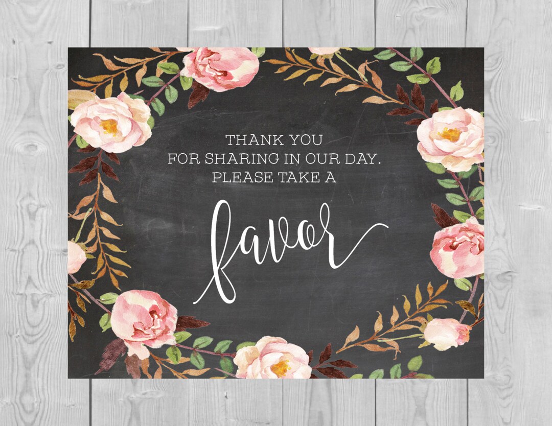 Printable Wedding Favor Chalkboard Sign Thank You for Sharing in Our