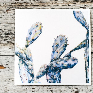 Opuntia Cactus II. Greeting Card. Blank Card. Paddle Cactus Card. Square Card. original painting by Hilary Wootton.