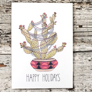 Prickly Pear Christmas Cactus. Holiday Greeting Card. Blank Card. Christmas Card. Desert Stationary. Illustration by Hilary Wootton.