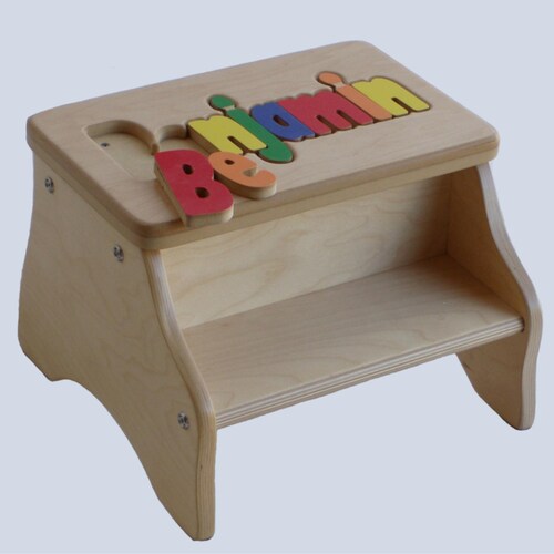 Name Puzzle Step Stool Bench Birthday Gift Wood Etsy