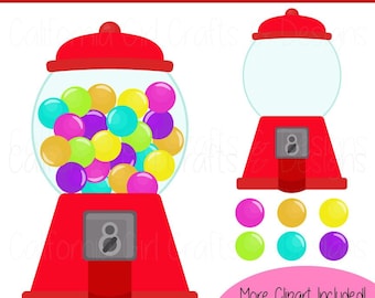 Gumball Machines & Gumballs Clipart Set - 7 Different Gumball Machine Colors - Red, Orange, Yellow, Green, Blue, Purple, Pink