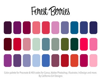 Färgpalett med skogsbär – Procreate & Canva HEX-koder (digital nedladdning)