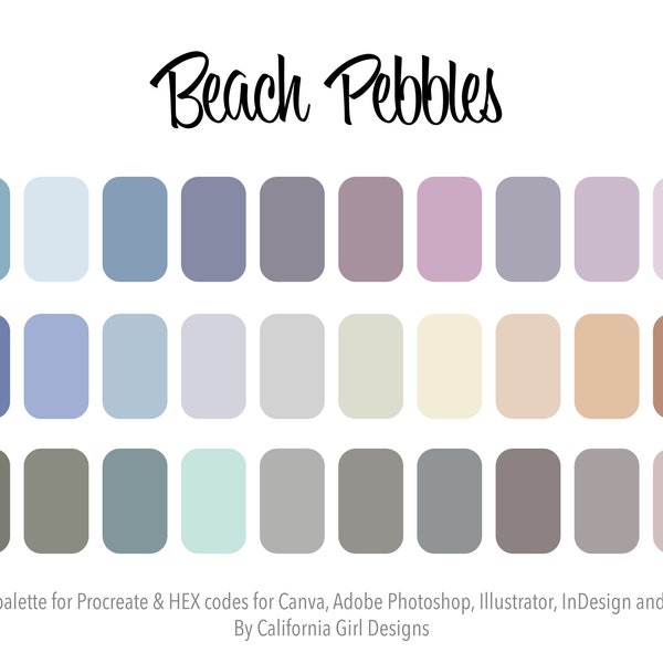 Beach Pebbles Color Palette for Procreate and HEX Codes for Canva and Adobe Creative Suite - 30 Colors Included