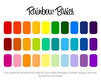 Rainbow Basics Color Palette for PROCREATE and HEX Codes Usable in Canva and Adobe Creative Suite - 30 Colors Included