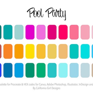 Pool Party Farbpalette für Procreate und HEX Codes für Canva und Adobe Creative Suite - 30 Farben inklusive