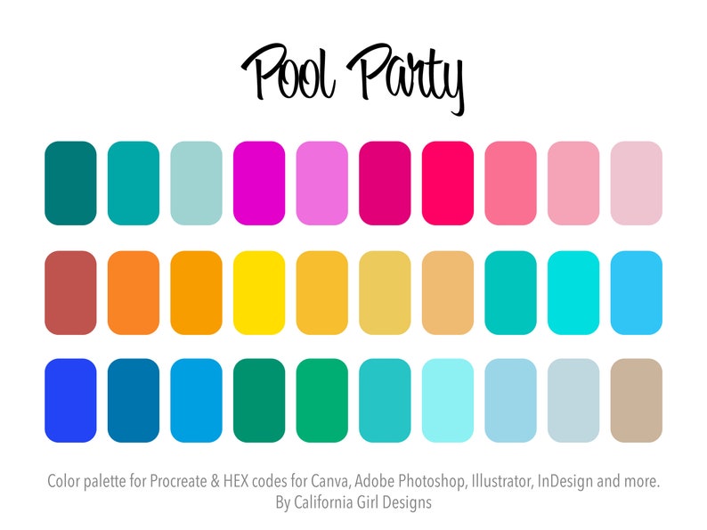 Pool Party Color Palette for Procreate and HEX Codes for Canva and