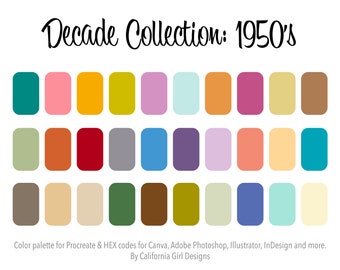 1950's Color Palette: 30 Procreate Colors & HEX Codes (Digital)