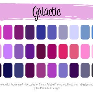 Paleta de colores galáctica para Procreate y códigos HEX para Canva y Adobe Creative Suite - 30 colores incluidos