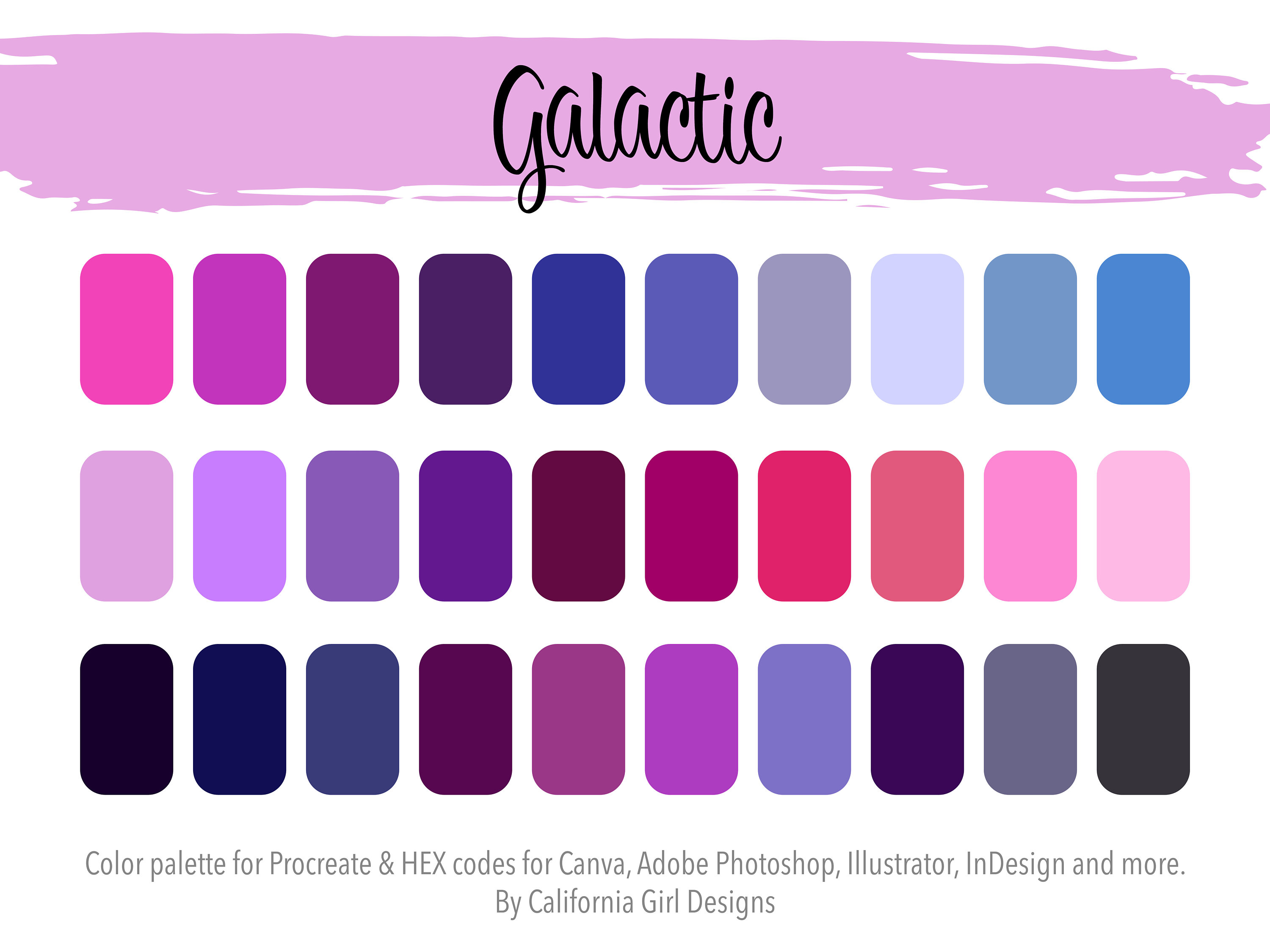 Galactic Color Palette for Procreate and HEX Codes for Canva - Etsy