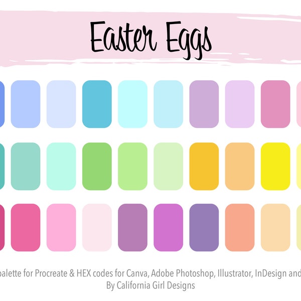 Easter Eggs Color Palette for Procreate and HEX Codes for Canva and the Adobe Creative Suite - 30 Spring Colors