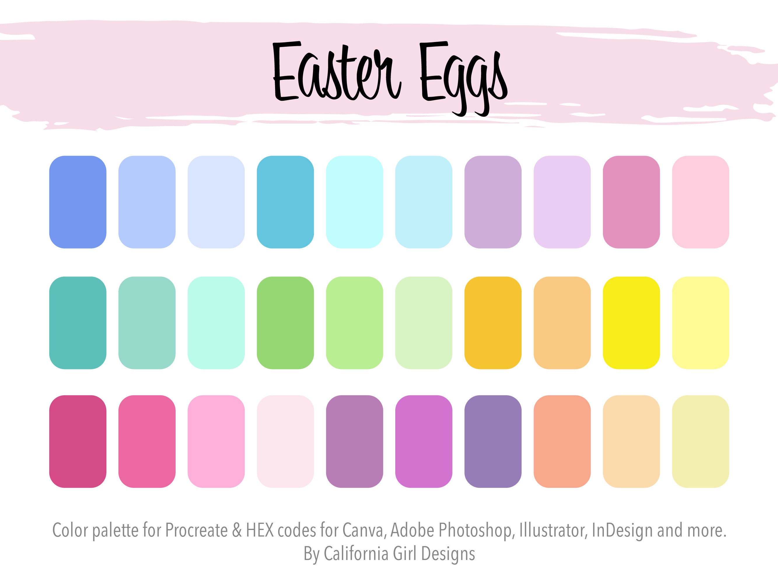 Easter Color Palette For Procreate, Pink Yellow Green Blue Violet