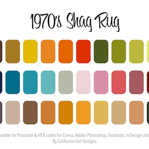 Paleta de colores de alfombras de pelo largo de los años 70 - Códigos Procreate y HEX (Descarga digital)