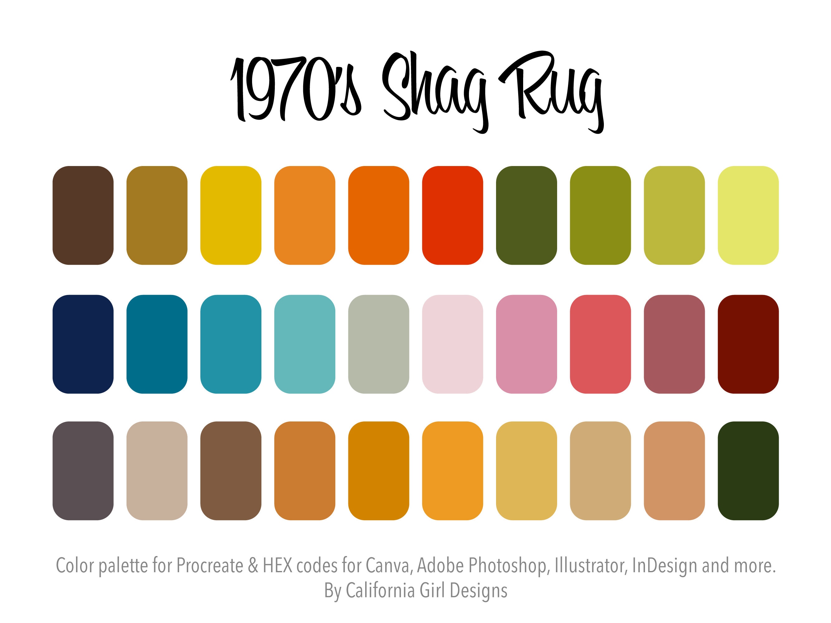 1970 s Shag Rug Color Palette for Procreate and HEX Codes for